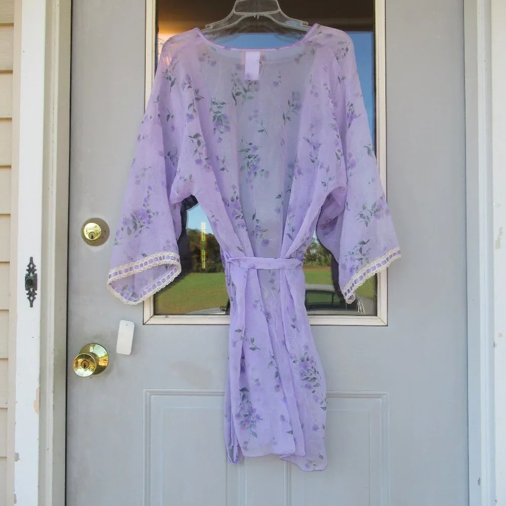 NWT VINTAGE  sheer floral print robe L